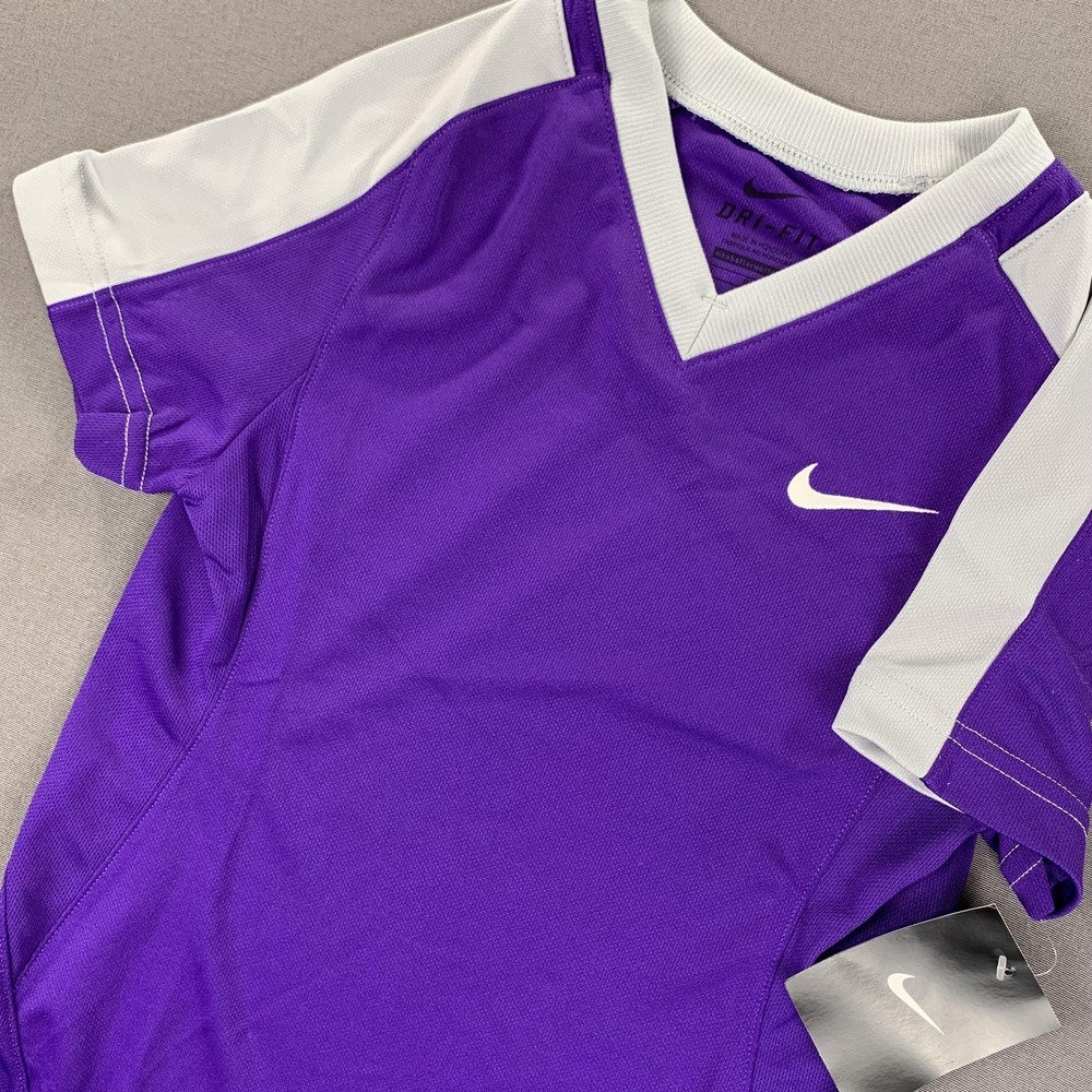 NEW Nike Dri-FIT Softball Shirt‎ Girls S Purple White Jersey Performance Track